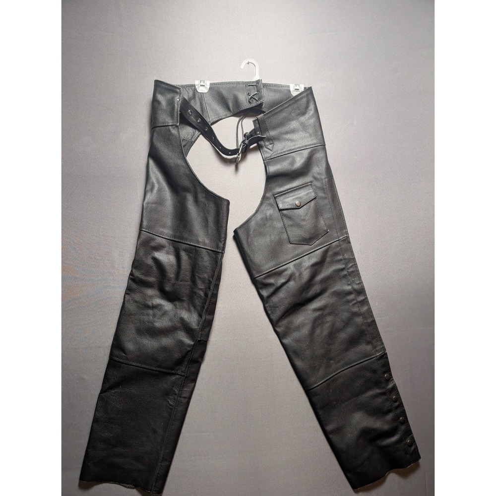 HWK Motorsports Chaps Mens 32 Black Leather Western Cowboy Rugged Performance